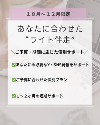 【１０月～１２月限定】ご予算・期間に応じたライトな個別サポート