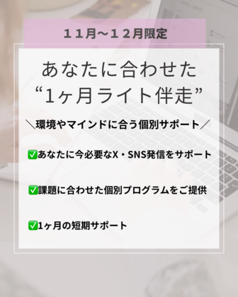 【１１～１２月限定】スケジュールや課題に合わせたライトな1ヶ月個別伴走サポート